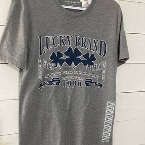 Lucky Brand NWT Mens Size S Heather Gray Crew Neck Clover Logo T-Shirt Tee NEW